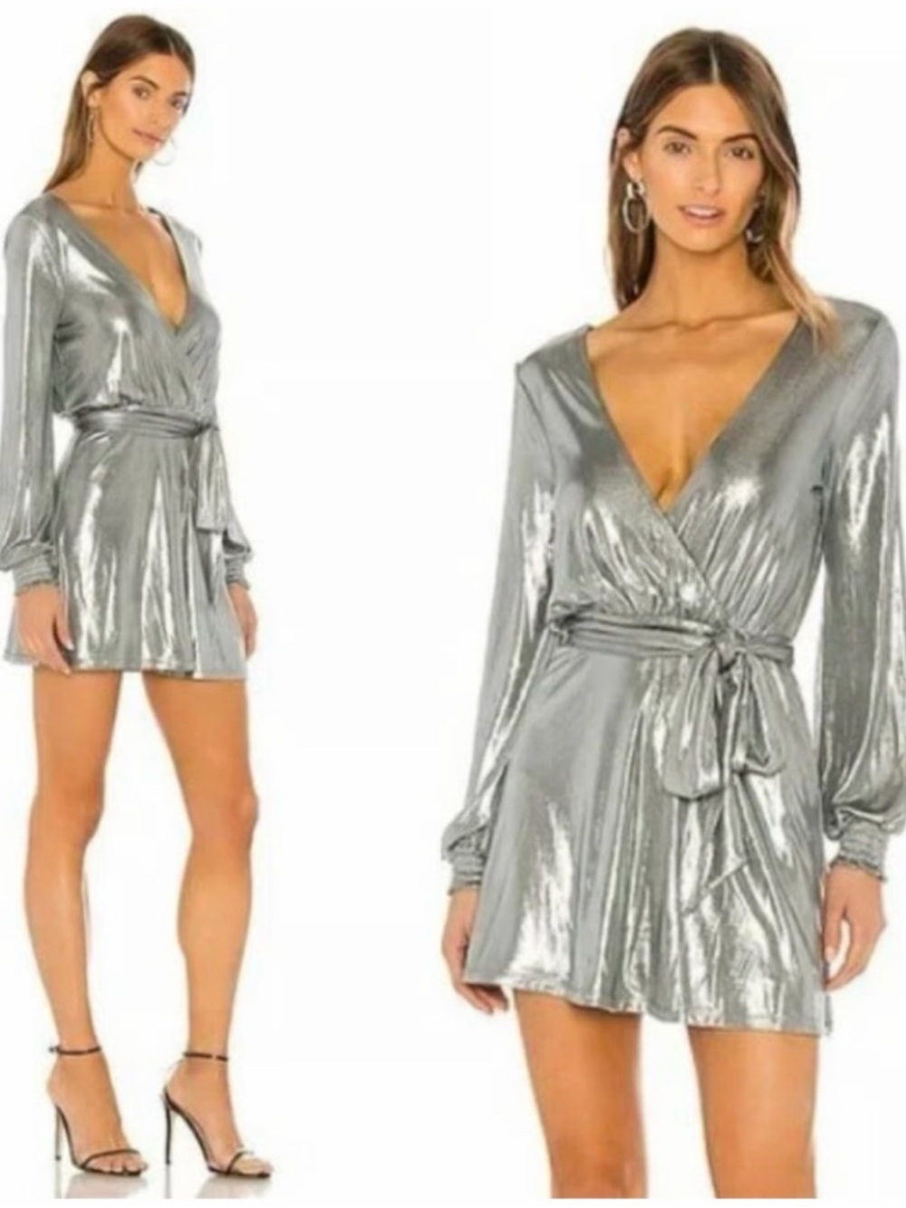 Lovers + Friends Silver Metallic Wrap Mini Dress